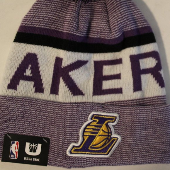 NBA Ultragame LA Los Angeles Lakers Basketball Winter Hat Beanie Purple - Picture 2 of 3